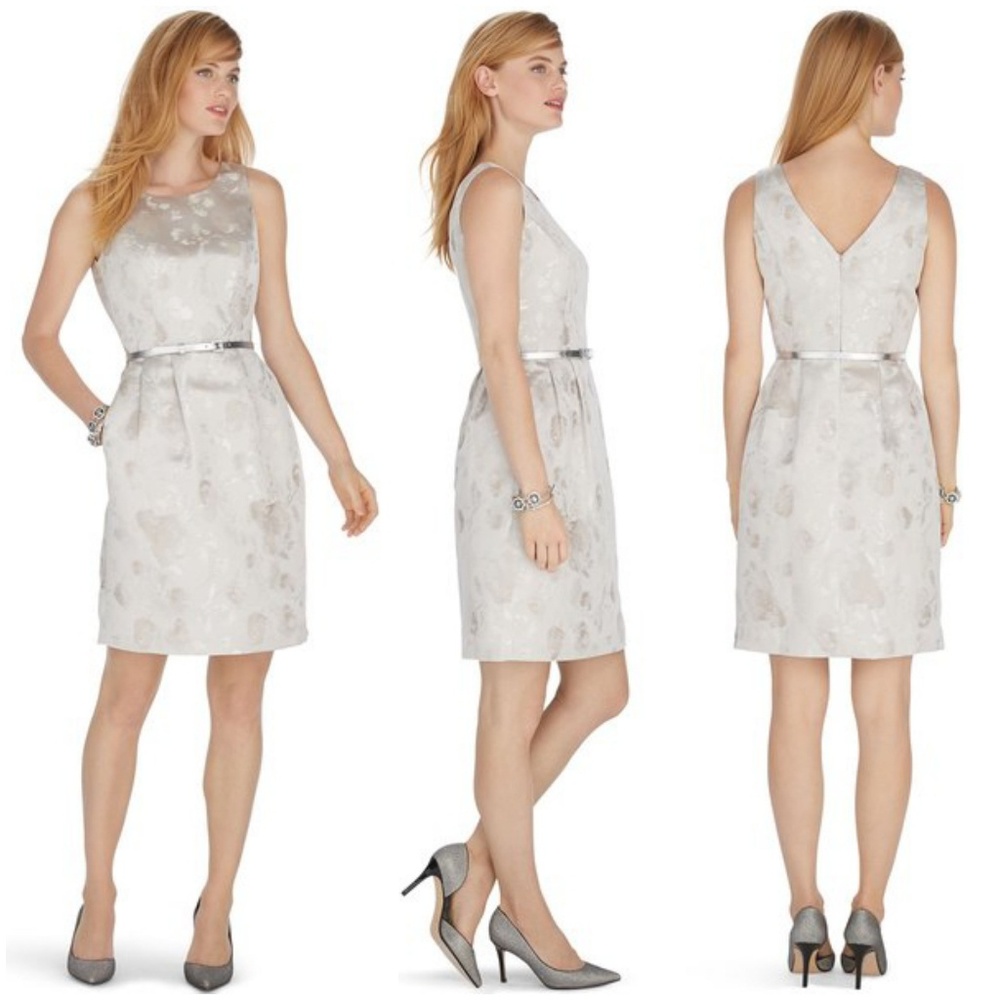 Sleeveless Metallic Jacquard Fit and Flare Dress